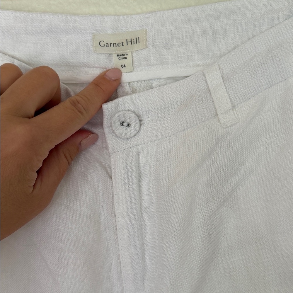 Garnet Hill White Linen Wide Leg Pants 4 - Picture 6 of 9